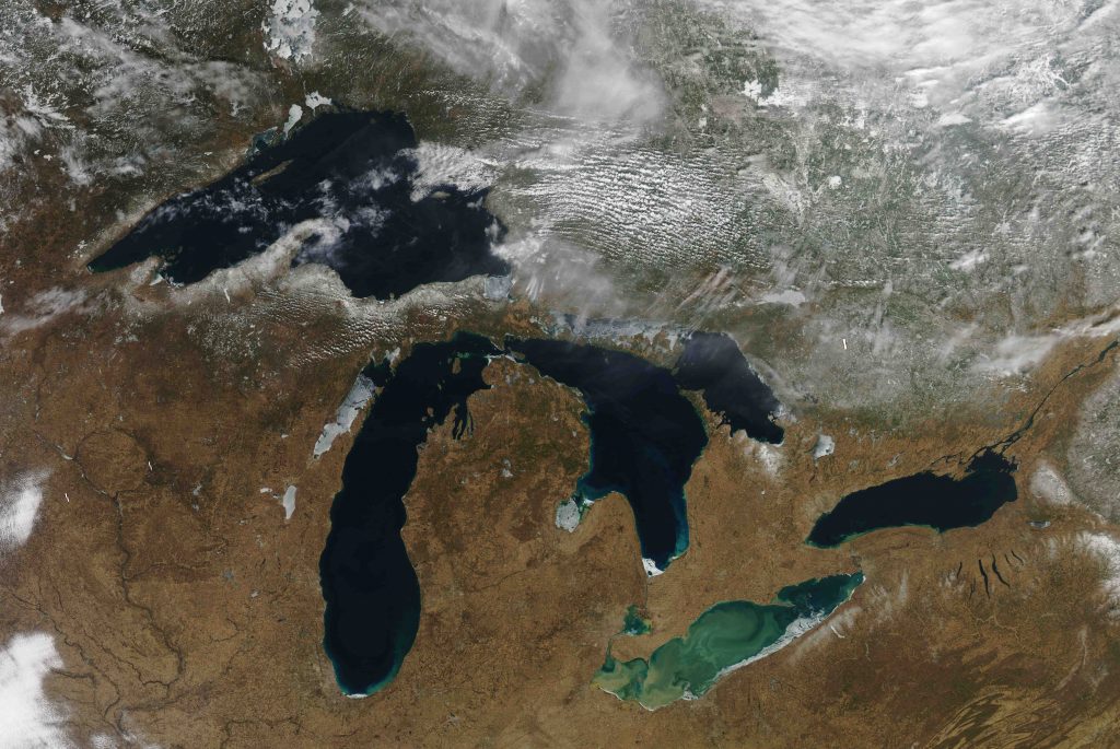 A satellite image taken of the Great Lakes
