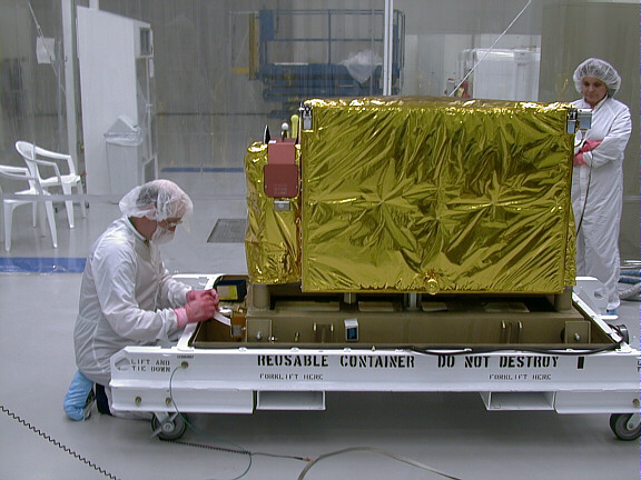 The Atmospheric Infrared Sounder (AIRS) instrument being assembled by NASA scientists