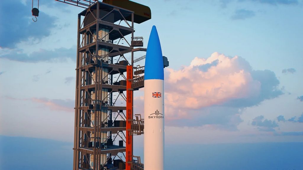 Skyrora XL Skyrora XL on the launch pad, a cloudy sky is in the foreground