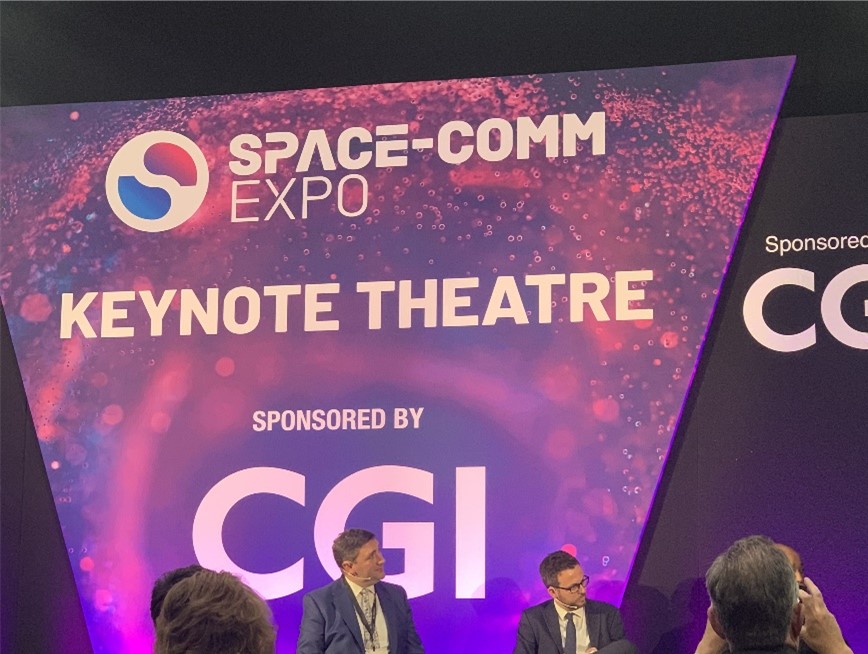 Space-Comm Expo Space-Comm Expo stage with panelists